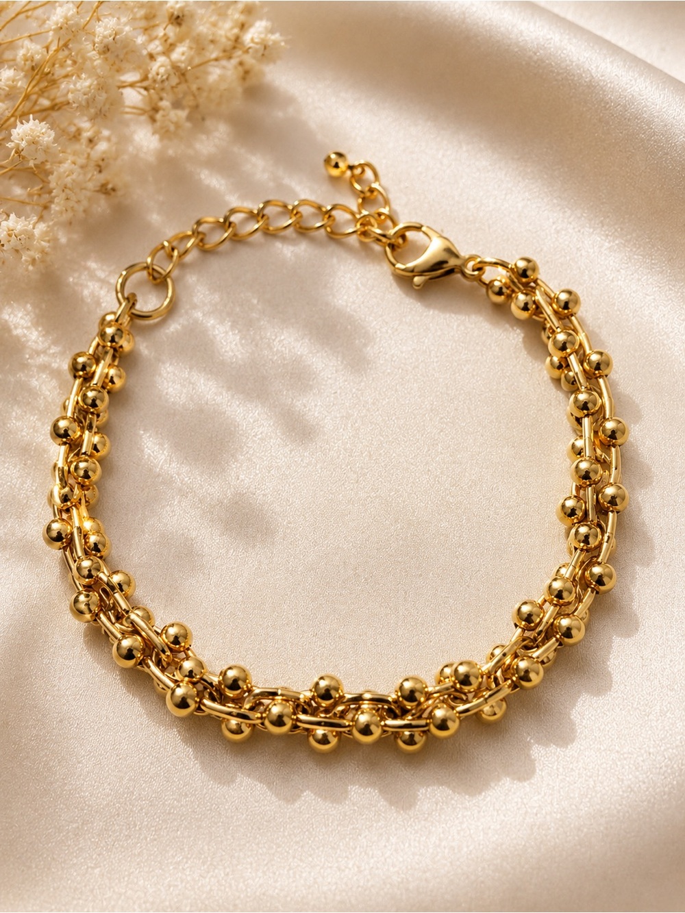 Gold Plated Beaded Chain Bracelet - Women Jewelry
